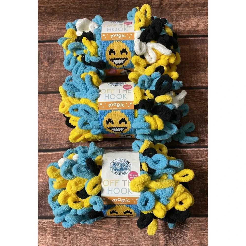 Lion Brand Yarn Off The Hook Magic EMOJI (Color #502) Multicolor 3 Skeins 3.3 oz